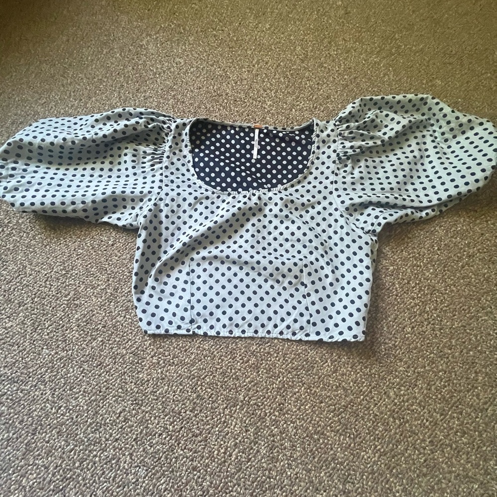 Free People White Crop Top with Black Polka Dots